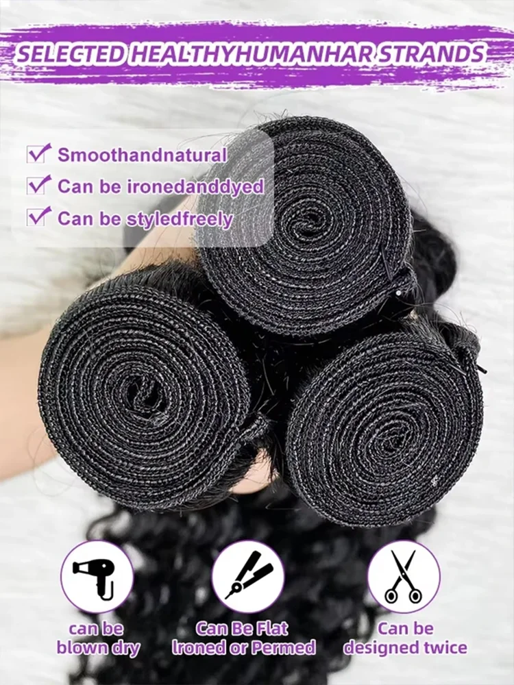 Brazilian Remy Unprocessed Deep Wave Bundles 12-40 Inch - 1/3/4 Weave Extensions Natural Curly Hair Deals For Daily Use