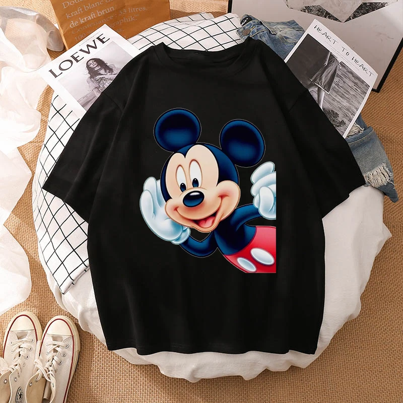 Woman Summer New 2022 Hot Cartoon Disney Mickey And Friends Minnie Mouse Leopard Bow Portrait T-Shirt Short Sleeve Teen Tops chrome hearts t shirt