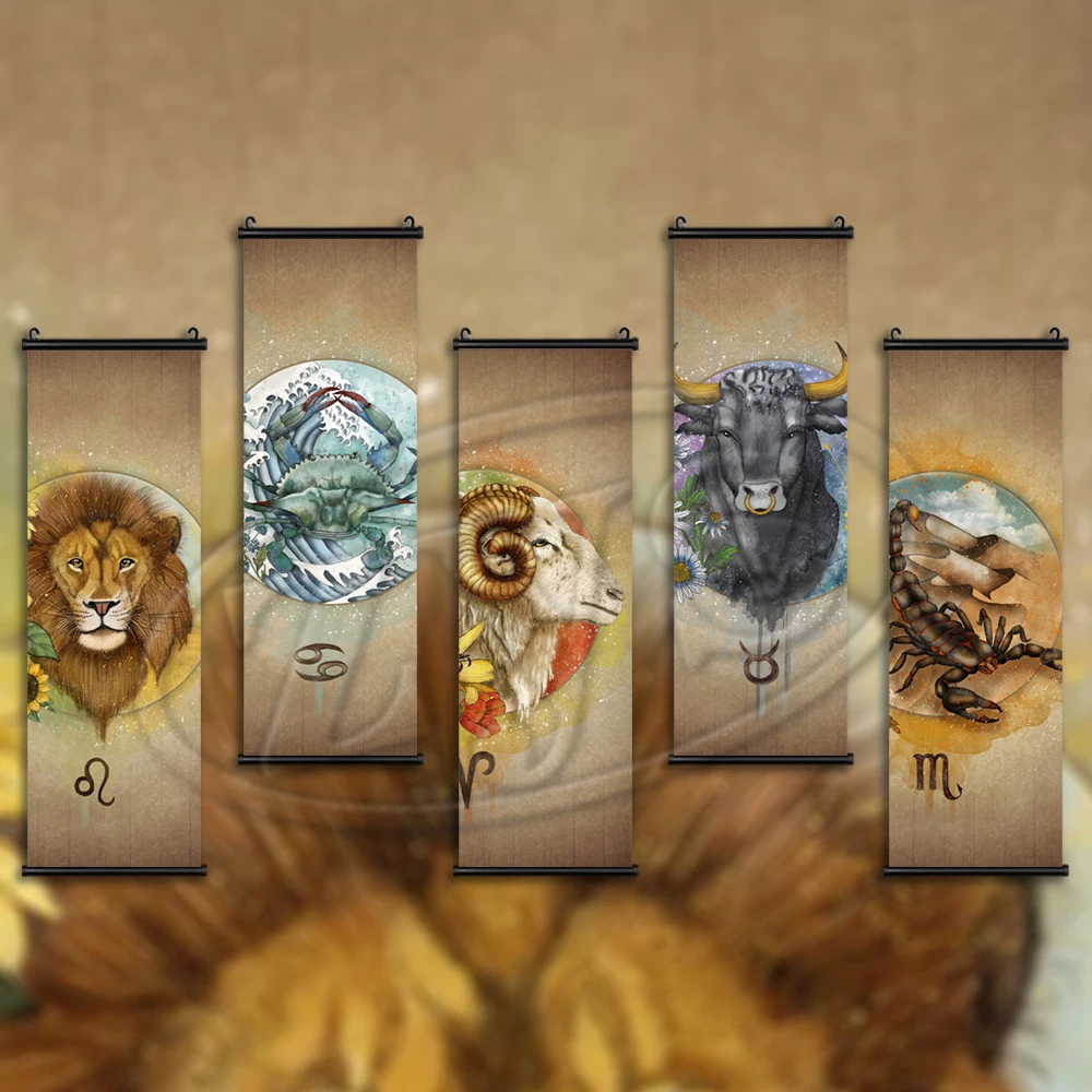 

Print Zodiac Poster Art Animal Canvas Painting Modern Cattle Mural Decoration Horse Picture Hanging Scrolls Wall Home Cuadros