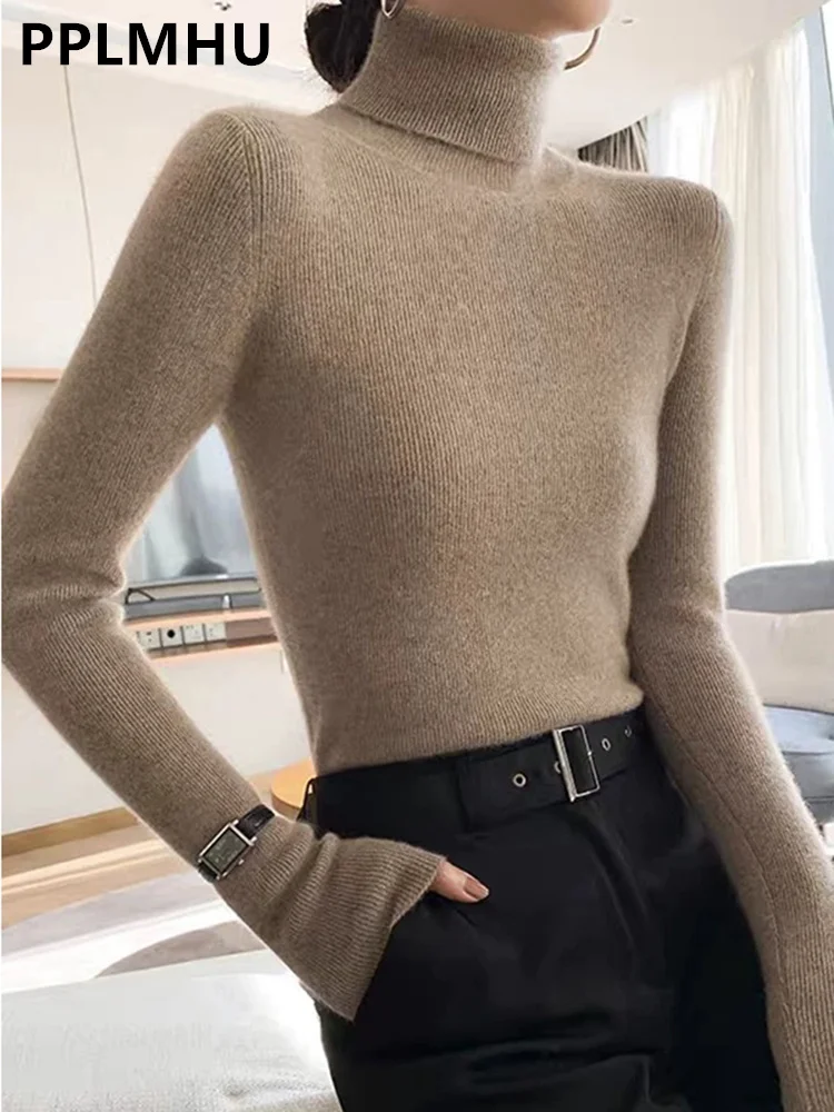 

Classic Women's Turtleneck Sweaters Warm Pullover Basic Slim Korean Casual Fall Winter Elegant Knitted Tops All Match Jumper