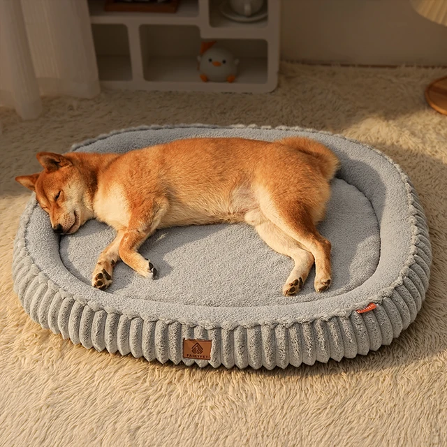 Flannel Dog Bed Autumn Winter Thickening Warmth Ellipse Dog Sofa Beds Bottom Detachable Soft Plush Pet Pad Dogs Accessories 3