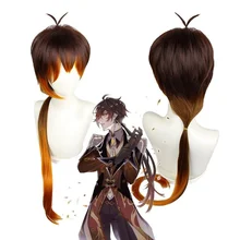 

Game Genshin Impact - Zhongli Cosplay Wig 90cm Long Brown Orange Wig Heat Resistant Synthetic Hair Morax Cosplay Anime Wigs