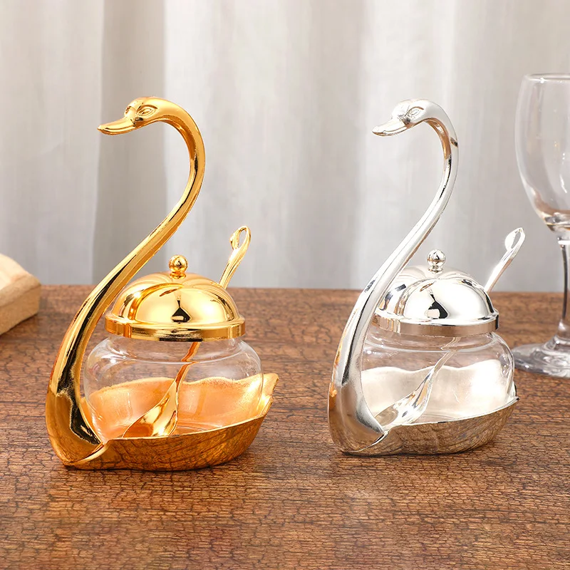 

Luxury Gold and Silver Swan Salt Shaker Glass, Seasoning Bottle, Salt and Pepper Shaker, Kitchen Glass, Spice Jars
