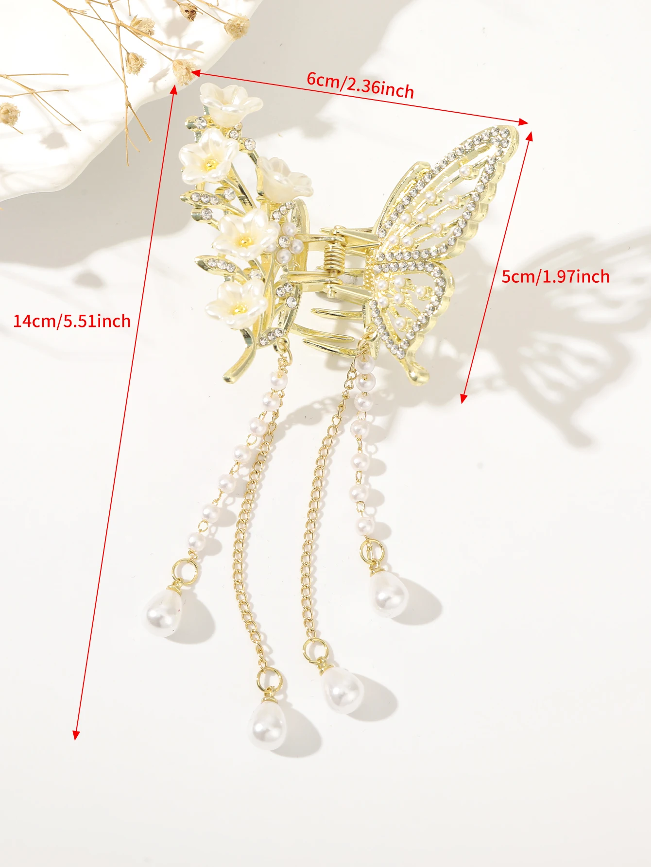 Butterfly Tassel Pearl Hair Claw Red Flower Festival Hairpin For Girls Ponytail Hair Clips Crab Women Fashion Accessories Gifts