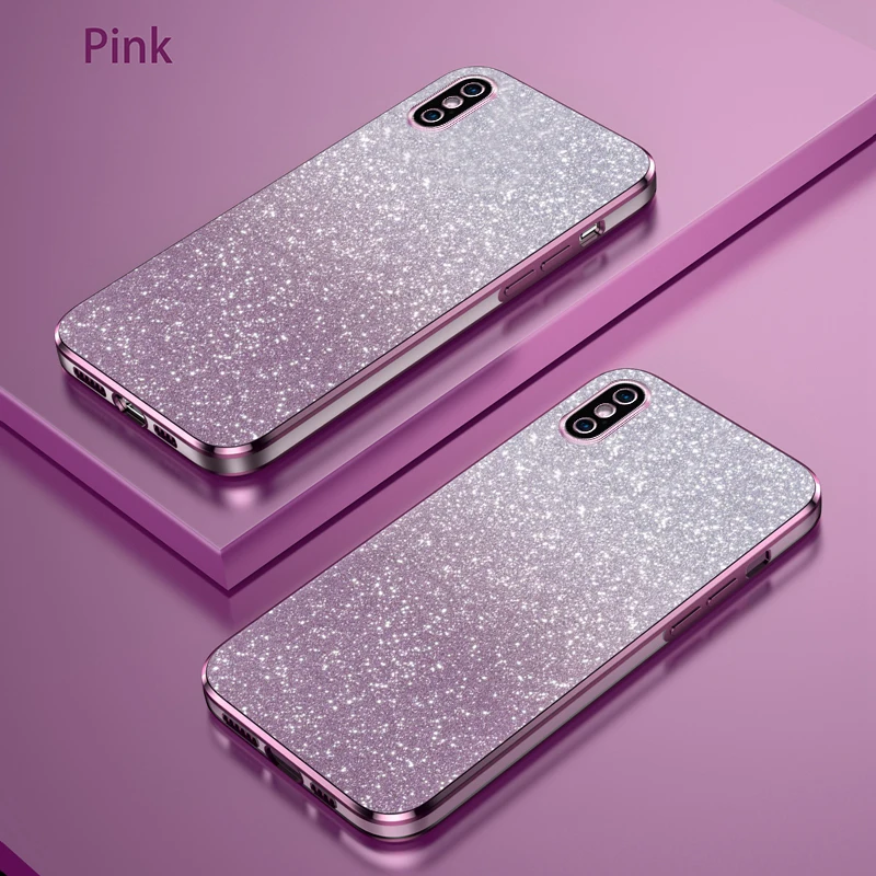 Bling Luxury Electroplate Glitter Shockproof Phone Case with Soft Bumper and Clear Back Cover