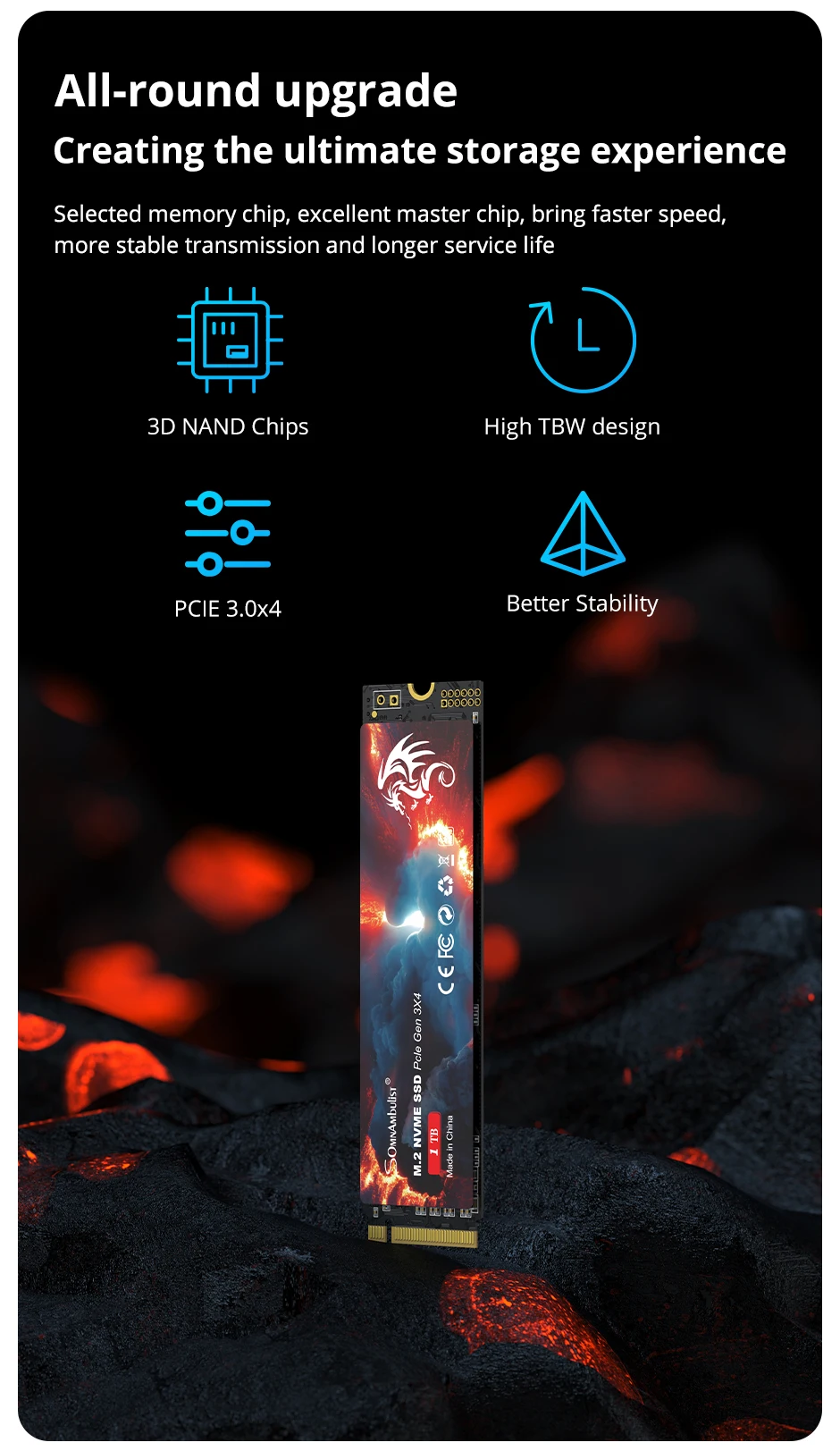 Somnambulist ssd m2 nvme 128gb 256gb 512gb 1tb ssd m.2 3,0 pcie internes Solid-State-Laufwerk für Laptop-Desktop-Spiele konsole – Detail 6