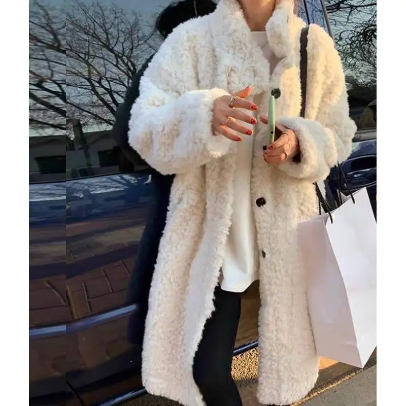 Faux Fur Coat Women Winter Fall 2022 Lambswool Long Jacket Loose Warm Thicken Female Casual Oversized Sheep Fur Jacket
