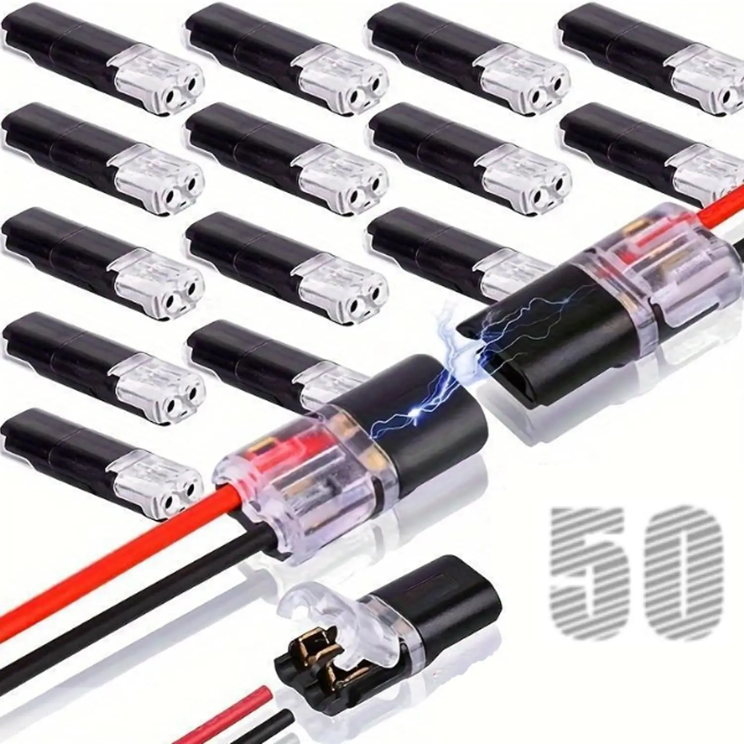 ขั้วต่อสายไฟแบบเสียบ 2 ขา 2 ทาง สำหรับไฟ LED แถบ 10/25/50 ชิ้น ขั้วต่อสายไฟแรงดันต่ำ 1