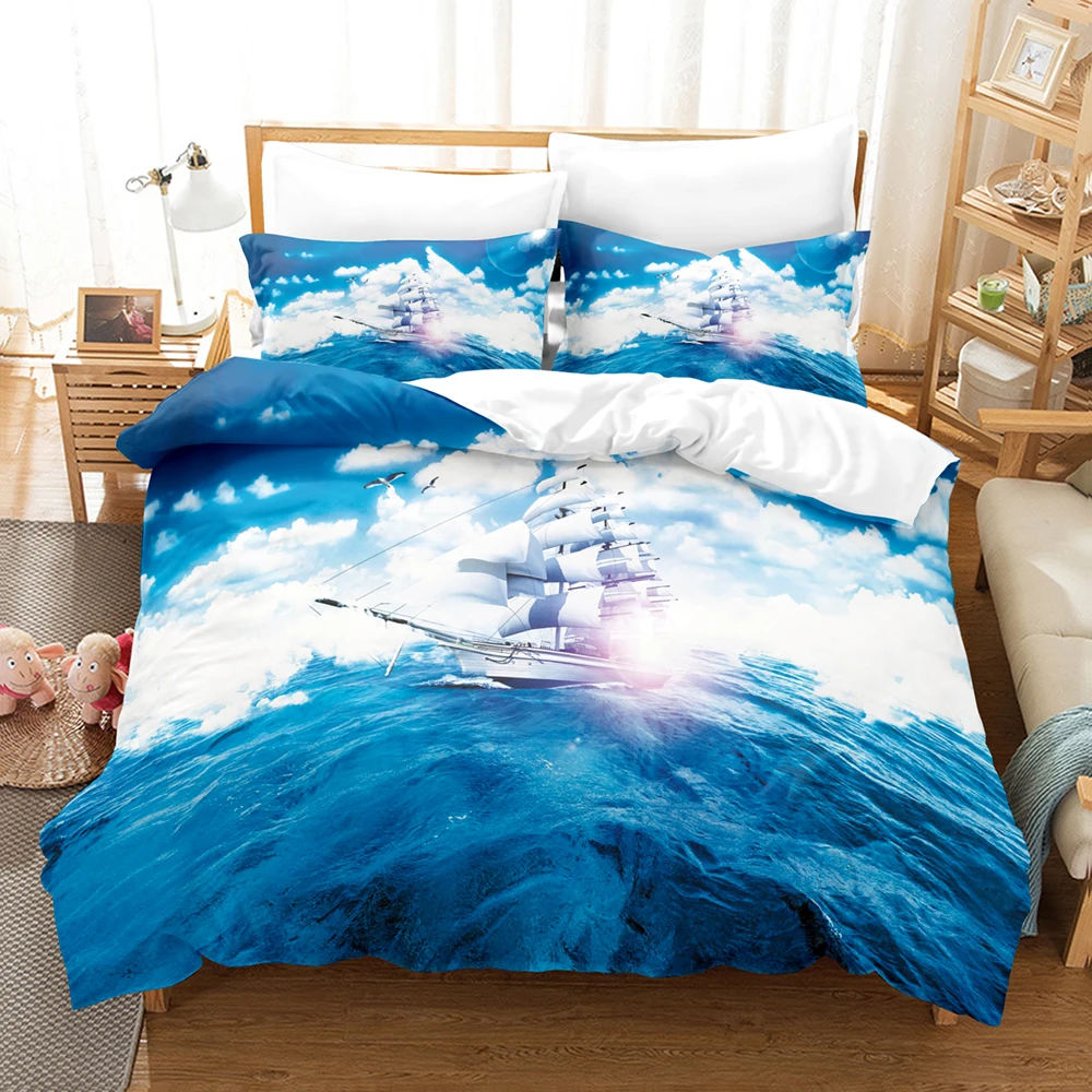 

3D Summer Sailing With Waves Bedding Sets Duvet Cover Set With Pillowcase Twin Full Queen King Bedclothes Bed Linen