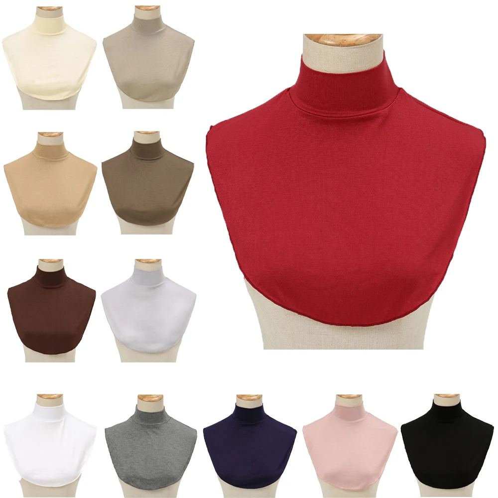 

Womens Muslim Modal Fake False Collar Islamic Hijab Extensions Turtleneck High Neck Cover Warmer Bright Solid Color Half Top