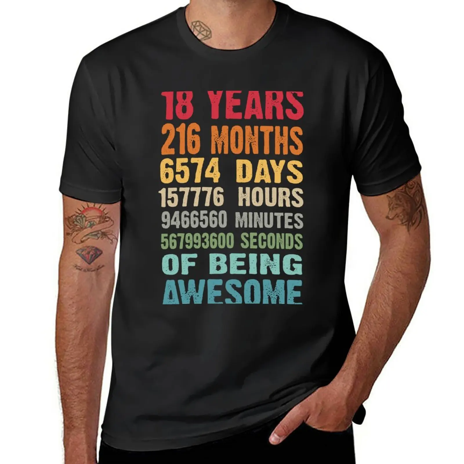 

New 18 Years 216 Months Being Awesome 18th Birthday Teen Gifts T-Shirt vintage t shirt summer tops funny t shirts for men