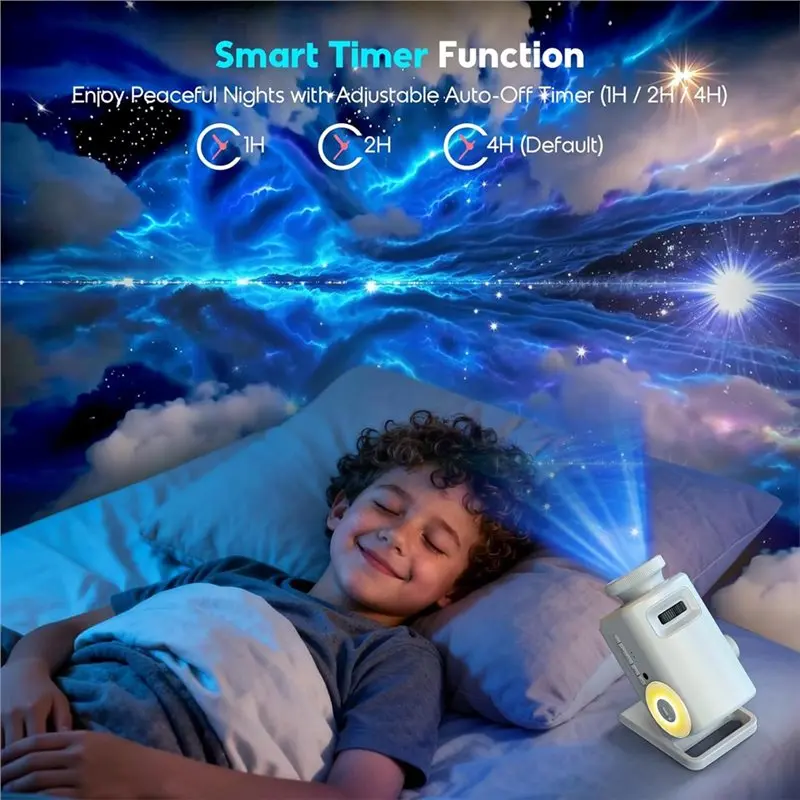 갤럭시 프로젝션 3D HD 스타 프로젝터, 블루투스 지원, 60가지 몰입형 테마, 타이머 기능 및 EU 플러그 스피커