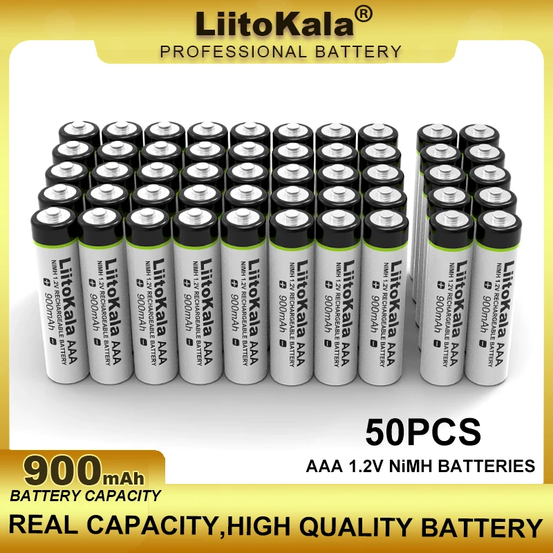 

50 PÇS/LOTE LiitoKala AAA NiMH 1.2V Bateria Recarregável 900mAh Apropriado Para Brinquedos, Ratos, Balanças Eletrônicas, Etc.