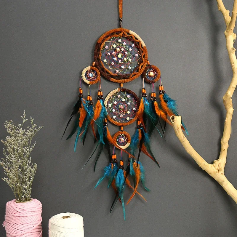 

New Creative Indian Girl Series Five Ring Dream Catcher Net Home Decoration Double Layer Feather Tassels
