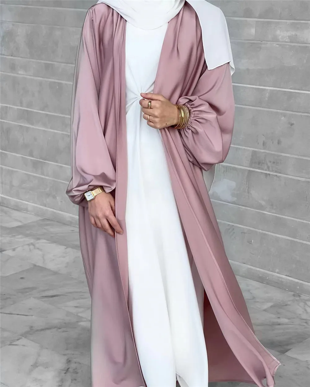 Muslim Fashion Clothing Women's Dubai Arab Puff Sleeve Lace Up Ramadan Dress Elegant Waist Closing Robe Türkiye Cardigan Robe