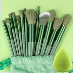 13 - Piece Premium Makeup Brush Set - Soft and Fluffy Beauty Tools (Green with bag)