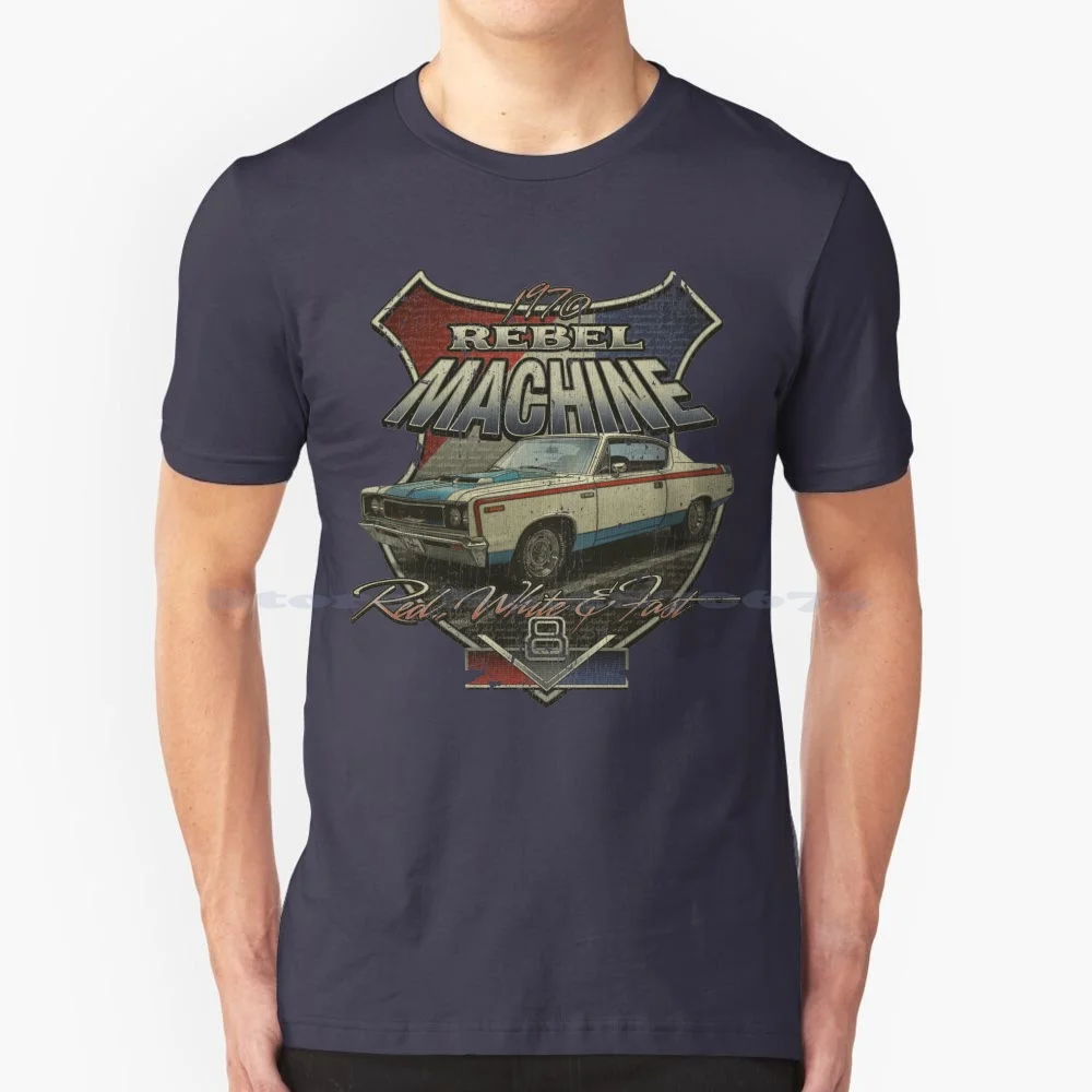 1970 Amc Rebel "The Machine" T Shirt 100% Cotone Tee 1970 Amc Rebel American Motors La Macchina Muscle Car Res White E Blu