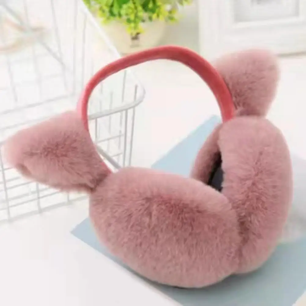 Cute Cat Ears Women Earmuffs Faux Fur Ear Warmer Super Soft Solid Color Women Earmuffs Ear Cover Winter Thermal