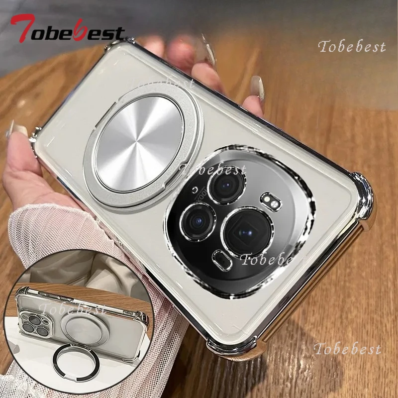 360 Degree Rotating Magnetic Shockproof Plating Case with Transparent Back Cover