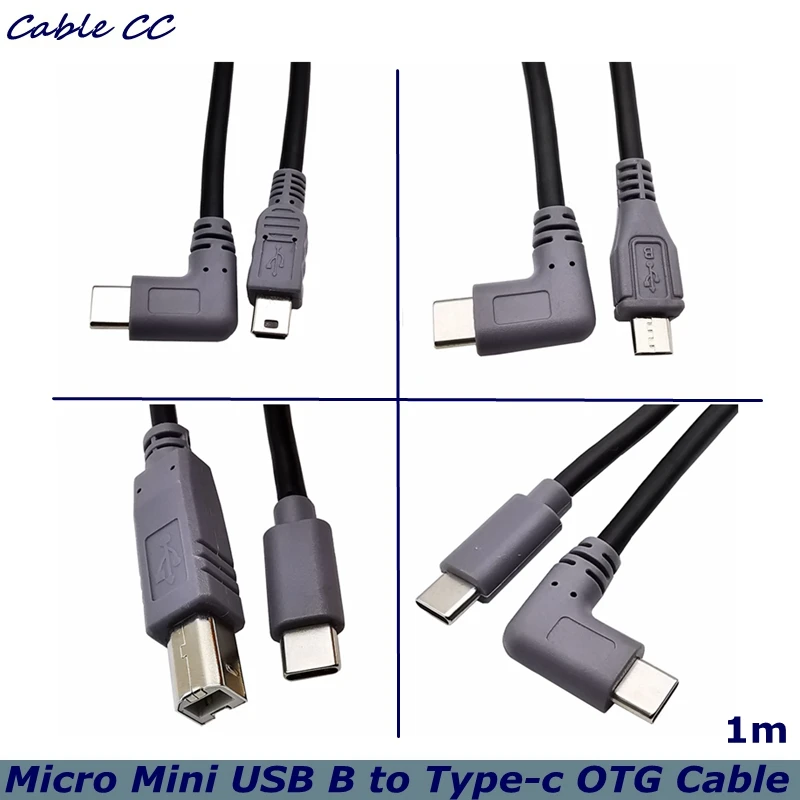 

1m 90 Degree Angle Type C USB 3.1 to B Male Micro Mini 5pin Type-c Printer Scanner Mobile Phone Laptop OTG Lead Data Cable
