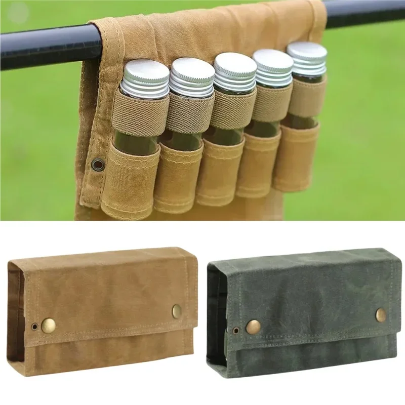 1Set Spices Bottle Kit with Portable BBQ Spice Bottle Condiment Jar Holder Picnic Bag Travel BBQ Camping Supplies