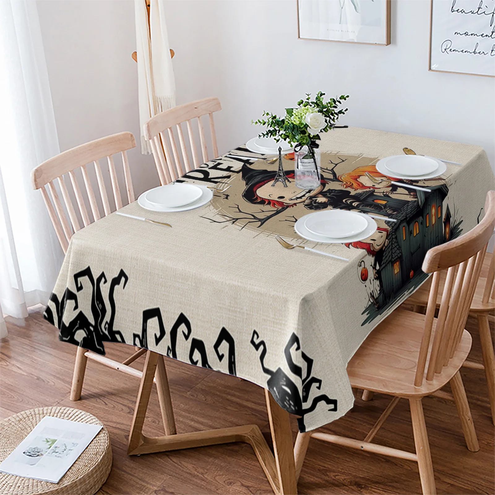 

Halloween Pumpkin Branch Table Cloth Waterproof Dining Tablecloth Kitchen Decorative Party Table Cover
