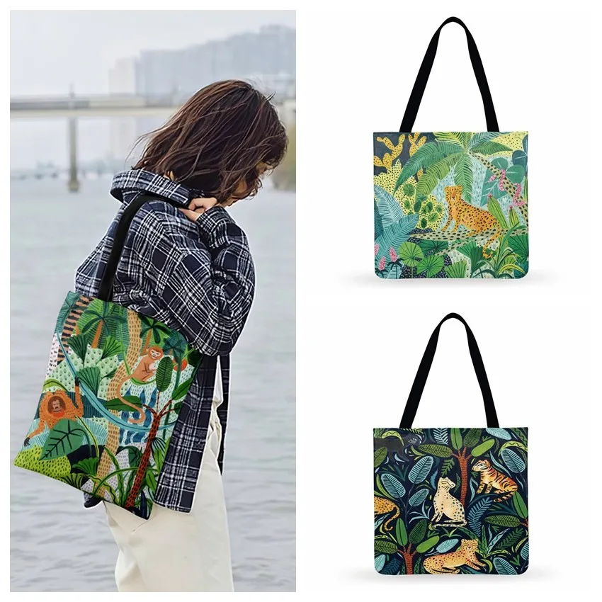 

Tropical Jungles Prints Tote Bag Women Casual Tote Christmas Gifts Ladies Shoulder Bag Foldable Shopping Bag Outdoor Beach Bag