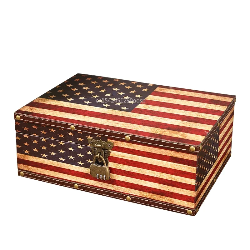 

Dustproof Retro Camouflage Safe with Lock Storage Box Storage Leather Password Box Safe Lock Box