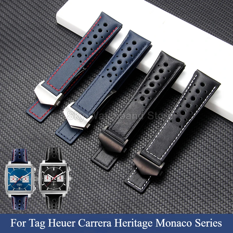 High-Quality 22mm Genuine Cowhide Leather Watchband - Elastic, Comfortable, Sweatproof Strap