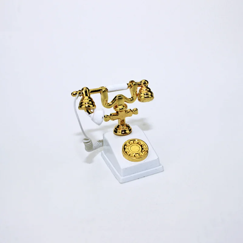 Alloy Vintage Rotary Telephone Mini Retro Phone Model Miniature Phone Dollhouse Baby House Accessories Home Decor