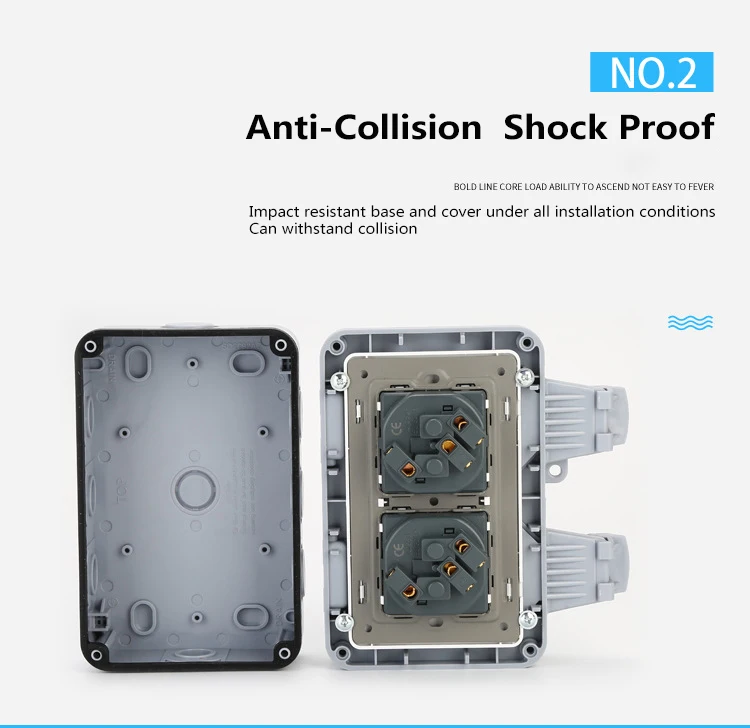 Description Picture 5 of itemIP66 Weatherproof Switch Socket Box Outdoor Wall Power Socket 13A Double EU Standard Electrical Outlet Grounded AC110/220V