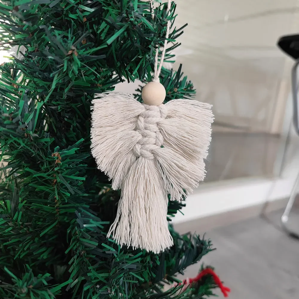Boho Wall Hanging Ornament Decor Jute Rope Hand Woven Pendant Christmas Angel Pendant Christmas Decorations for Home Navidad