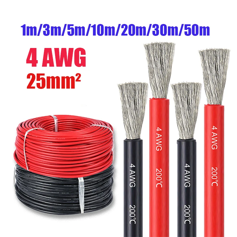

4awg термостойкий провод красный черный Автомобильный аккумуляторный кабель 4 awg гибкий силиконовый кабель для солнечной панели грузовика Авто генератора инвертора