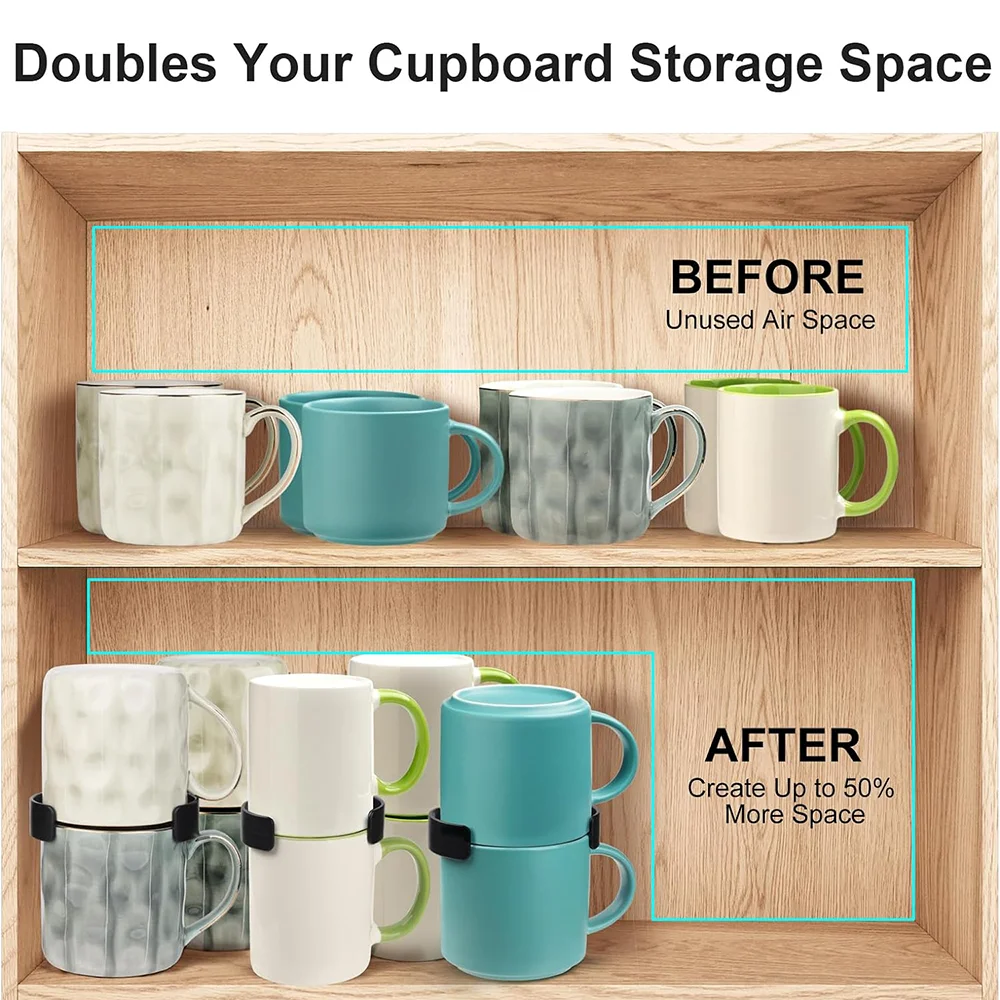 Mug Stacker Organizer Adjustable Sturdy Coffee Mug Organizer Kitchen Cabinet Stackable Shelf Cups Storage For Kitchen