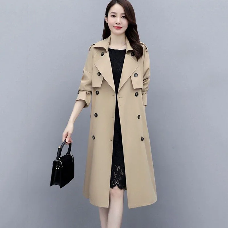 

New Upscale Womens Windbreaker Jacket Spring Autumn Fashion Long Parker Overcoat Female Casual Trench Coat Double Breasted Khaki