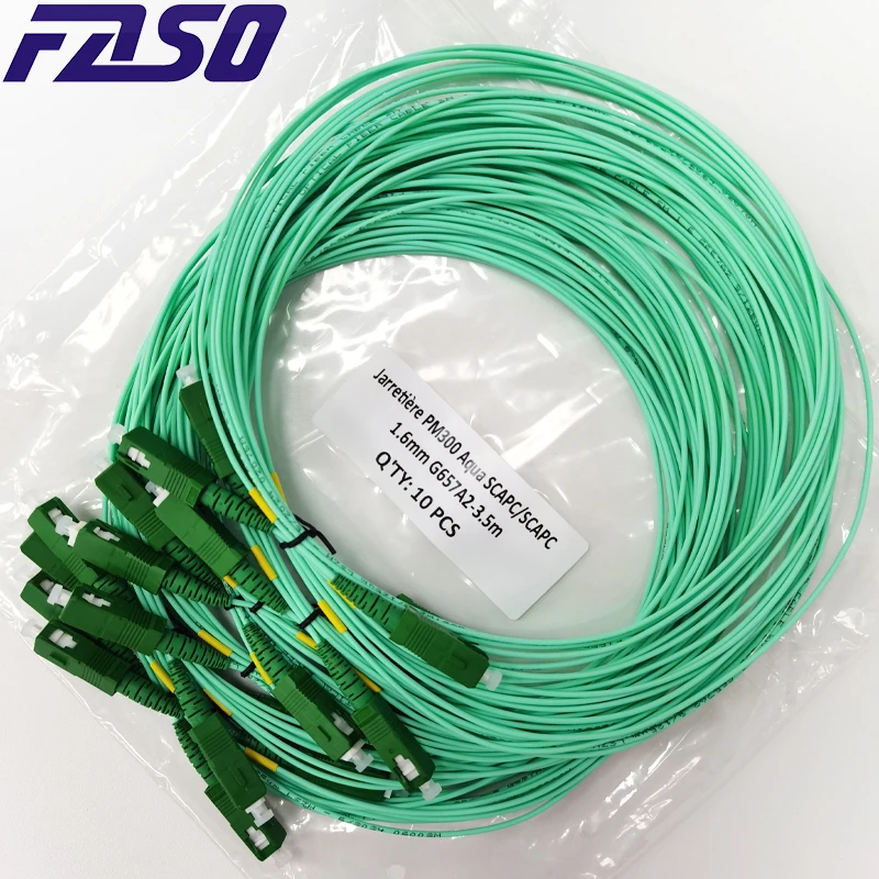 FTTH Jarretiere 1.6mm 3.5m Aqua G657A2 Fibra Optica Patch Cable Green Jumper SC Simplex SM SX SCAPC Optical Fiber Patch Cord
