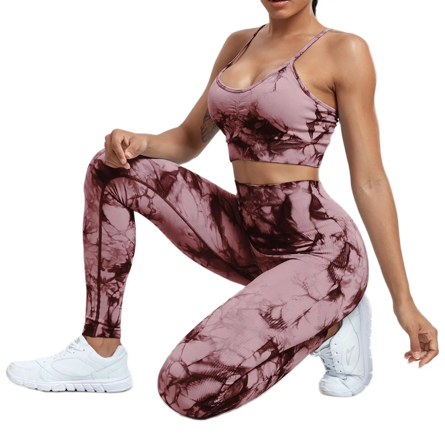 CHRLEISURE Women Tie Dye Yoga Set Seamless Fitness Suit Workout Legging  with Running Bra Activewear Female Elastic Gym Wear - AliExpress