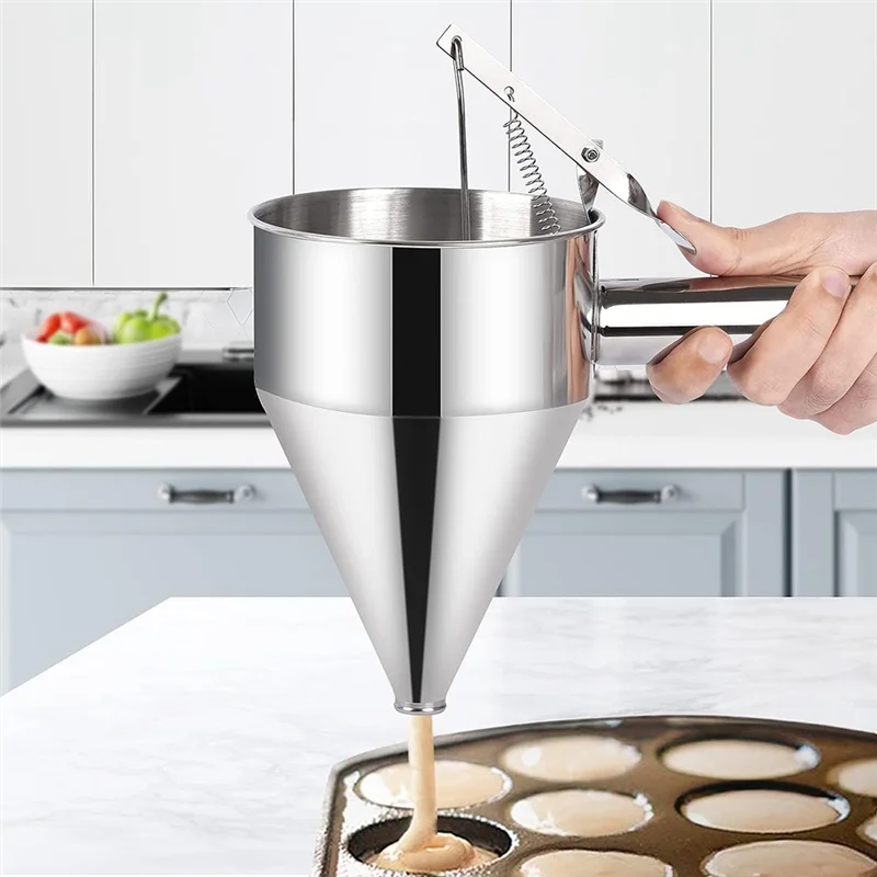 Pancake Batter Dispenser Multi-Caliber Stainless Steel Funnel Dispenser With Stand Cupcakes Baking Maker Tools Easy To Use