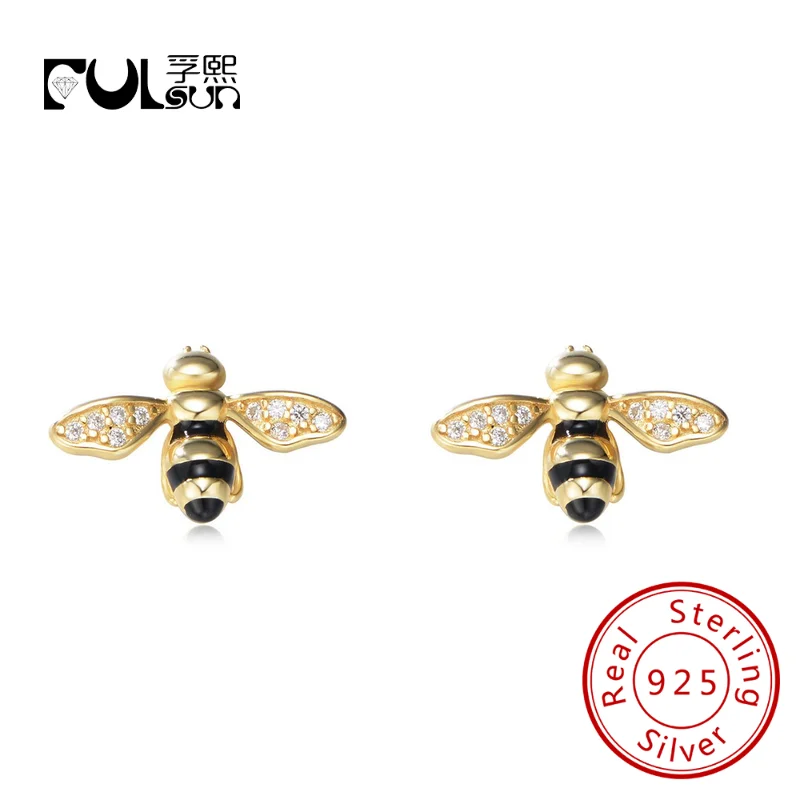 

Fancy Enamel Design Cute Small Bee Stud Earrings To My Lover Women 925 Sterling Silver Double Color earring jewelry