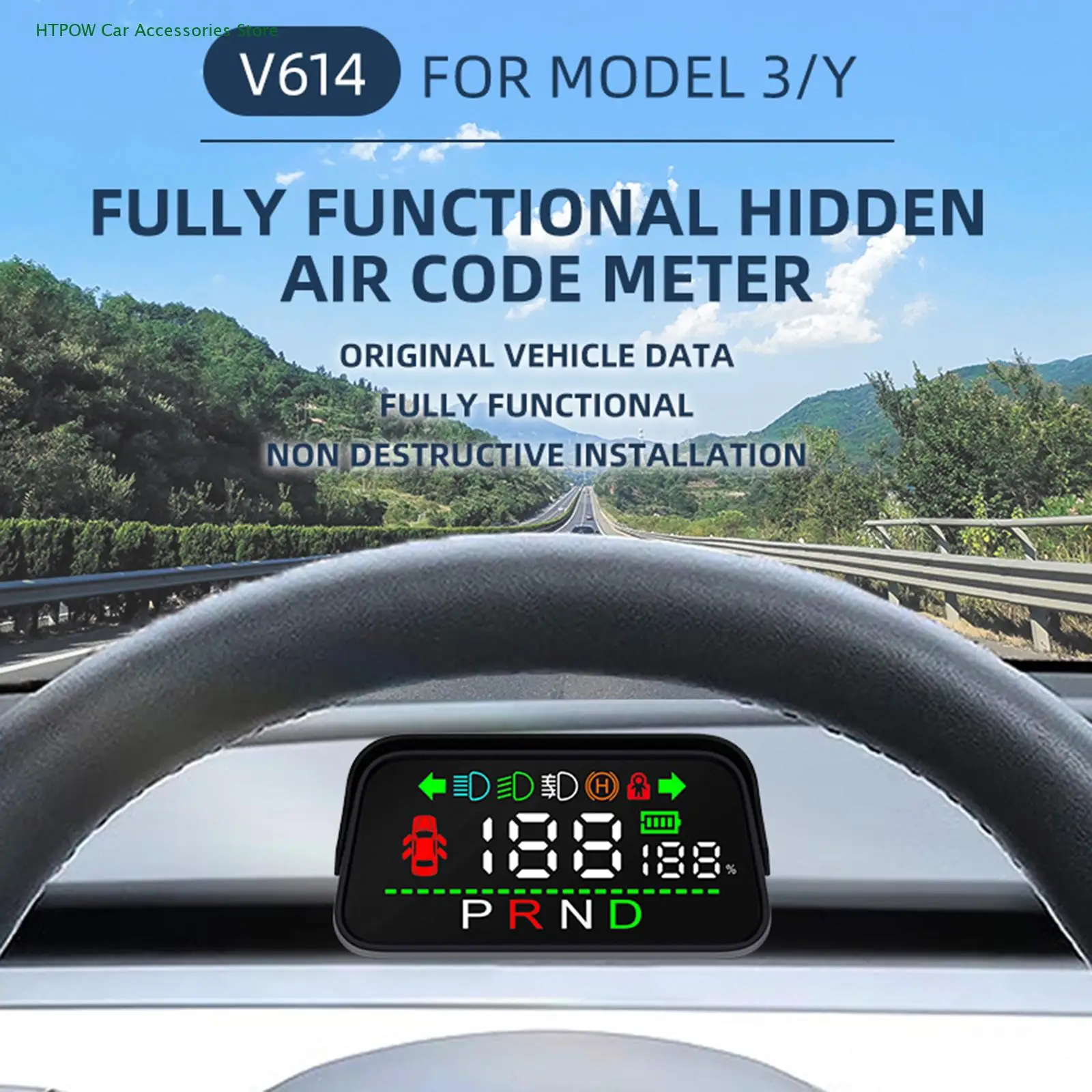 

Car Head-up Display HUD Dashboard For Tesla Model 3 Y Speedometer Multifunction Speed Gear Steering Smart Display