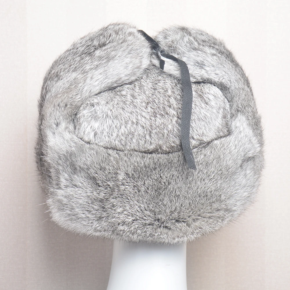 

Men's Caps Warm Natural Rabbit Fur Bomber Hat With Earflaps Winter Hot Sale Men Warm Russian Ushanka Hat Real Rabbit Fur Hats