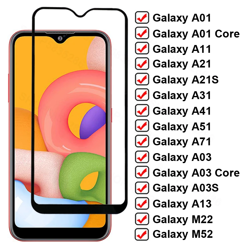 9D Che Phủ Toàn Bộ Kính Cường Lực Dành Cho Samsung Galaxy Samsung Galaxy A01 A03 Core A13 M22 M52 Tấm Bảo Vệ Màn Hình A11 A21 A31 A41 a51 A71 Glam Phim t mobile screen protector