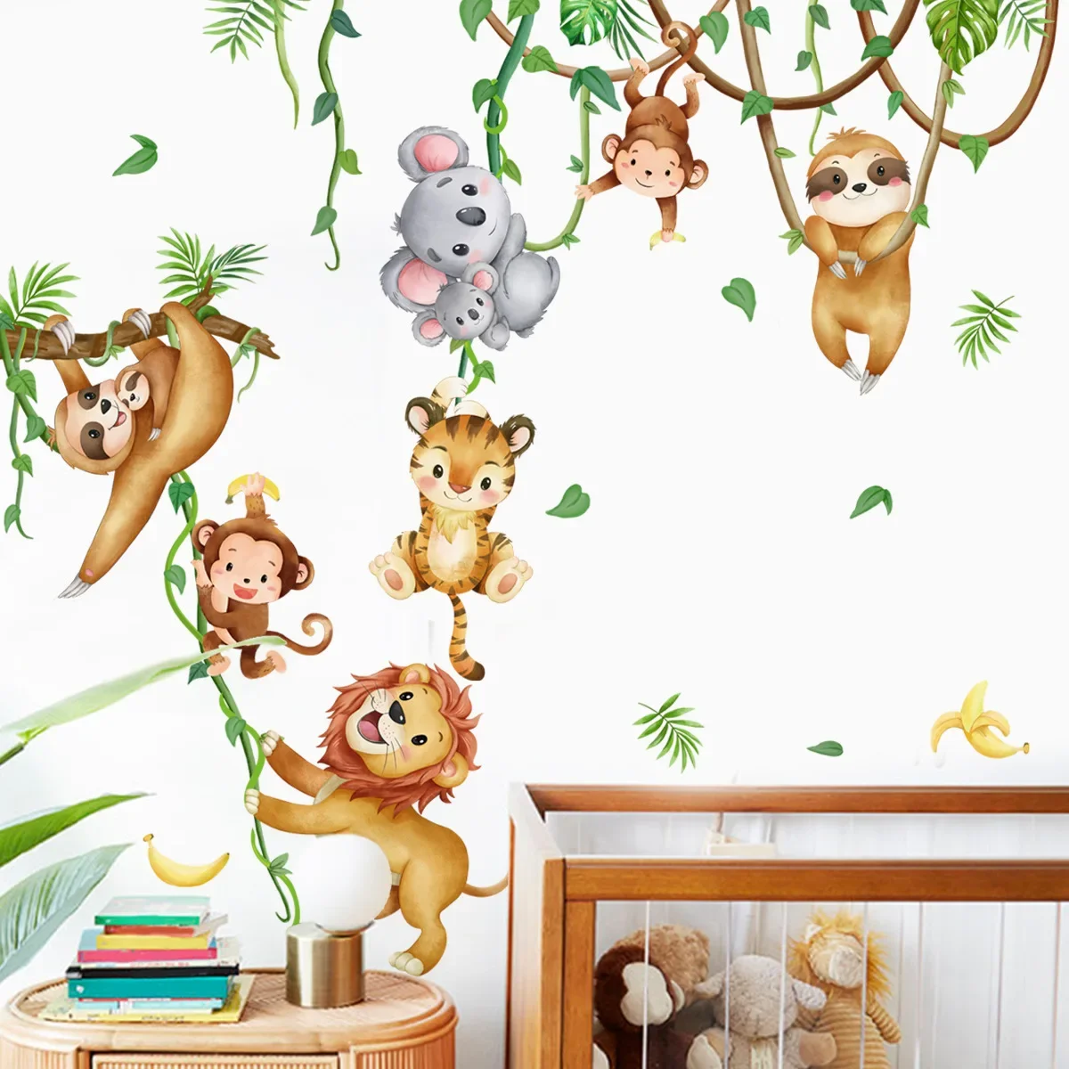 Cartoon Jungle Animal Monkeys Wall Stickers Kids Room Boys Bedroom Living Room Wall Decor Vinyl Zoo Children Decals Nursery Wall Sticker Wall Stickers