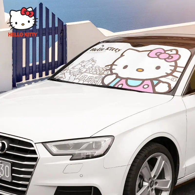

Kawaii Genuine Sanrio Car Sunscreen Heat Insulation Sunshade Hello Kitty Cartoon Suction Cup Window Sunshade Accessories Gift
