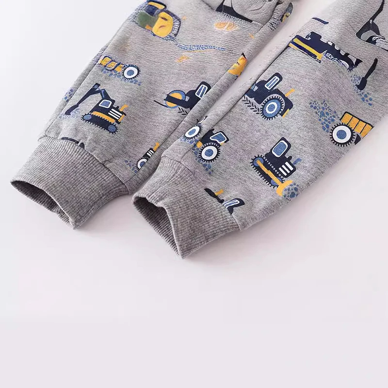 Autumn Cartoon Excavators Vehicles Trousers Children'Clothing Cotton Baby Boys Kids Clothes Sweatpants Pants
