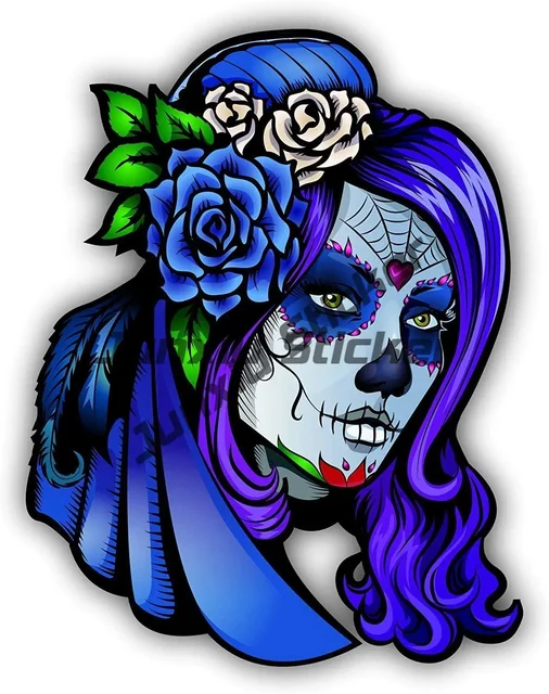 50pcs Halloween Sugar Skull Stickers, Dia De Los Muertos Mexican Day Of Dead Stickers Decals, Candy Skull Stickers For Laptop Water Bottle Luggage