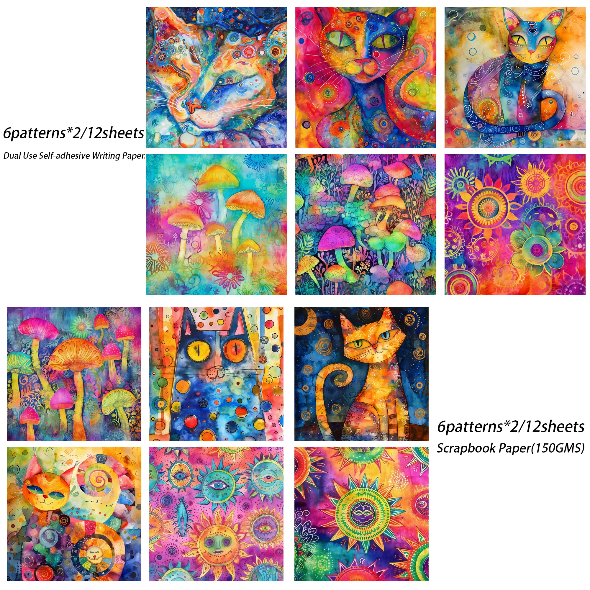 Scrapbooking Supplies 24sheets(12stickers+12papers) 6*6in Size DIY Watercolor Style For Journal Arts Gift Packaging