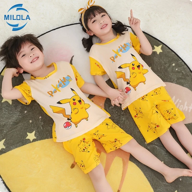 Pijamas de Pokémon para niños y niñas, ropa de dormir dibujos animados, de manga corta, traje, ropa de verano| | -