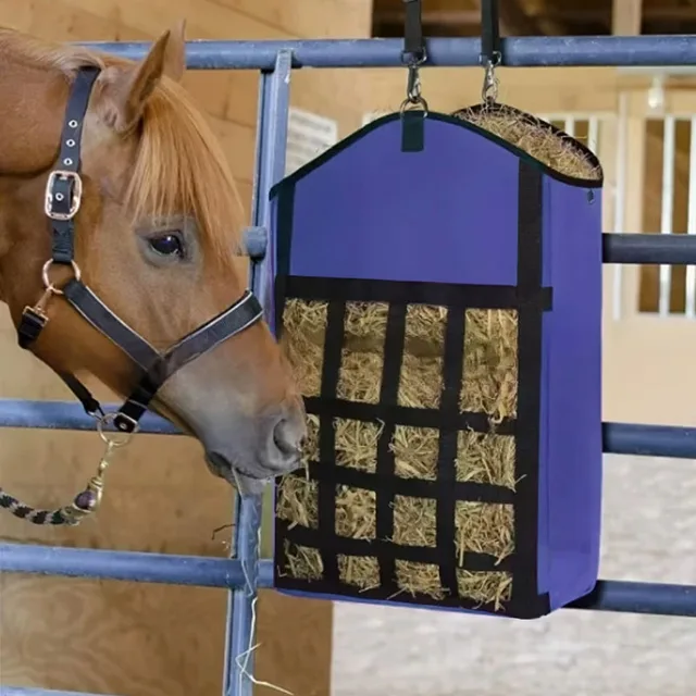 19473-61d1bd.jpg 1pc Durable Polyester Horse Hay Bag with Clear View Mesh Grid - Purple, Ideal for Horses, Goats, and Cattle Feeding in Stables o