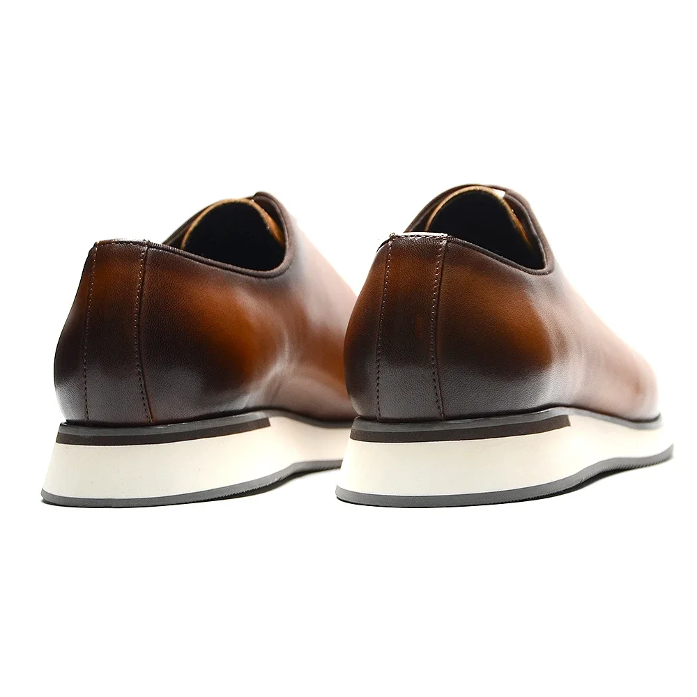 Handmade Cowhide Leather Casual Oxfords Mens Dress Shoes Whole Cut Plain Toe Lace up Soft Flat Sneakers mens shoes